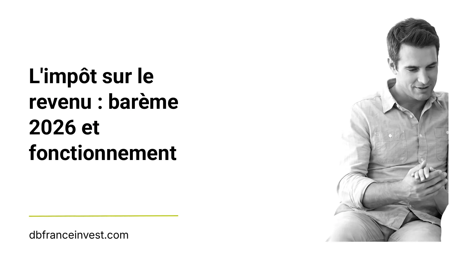 Photo noir et blanc d'un homme reflechissant, mains jointes, evoquant la decision patrimoniale