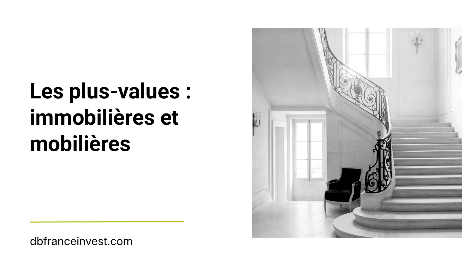 Photo noir et blanc d'un escalier d'hotel particulier, evoquant le patrimoine immobilier