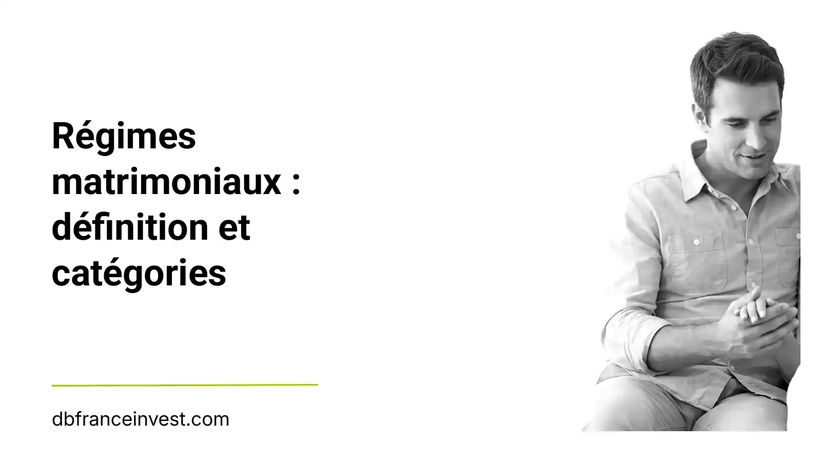 Photo noir et blanc d'un homme reflechissant, mains jointes, evoquant la decision patrimoniale