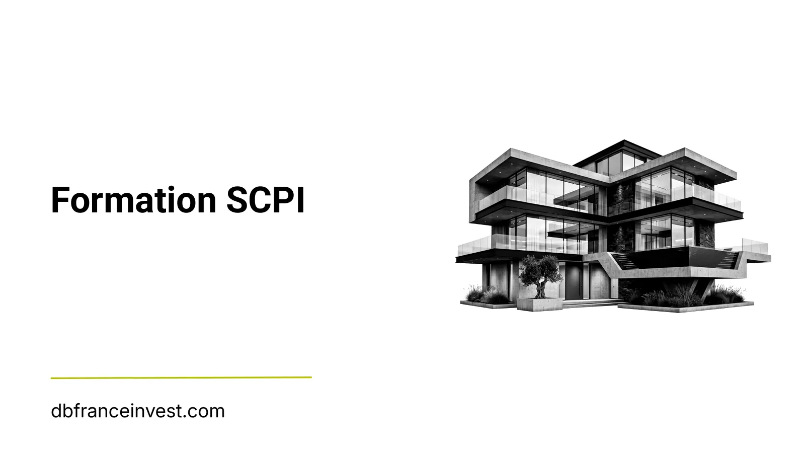 Immeuble contemporain à plusieurs niveaux, en noir et blanc, évoquant l'immobilier collectif des SCPI