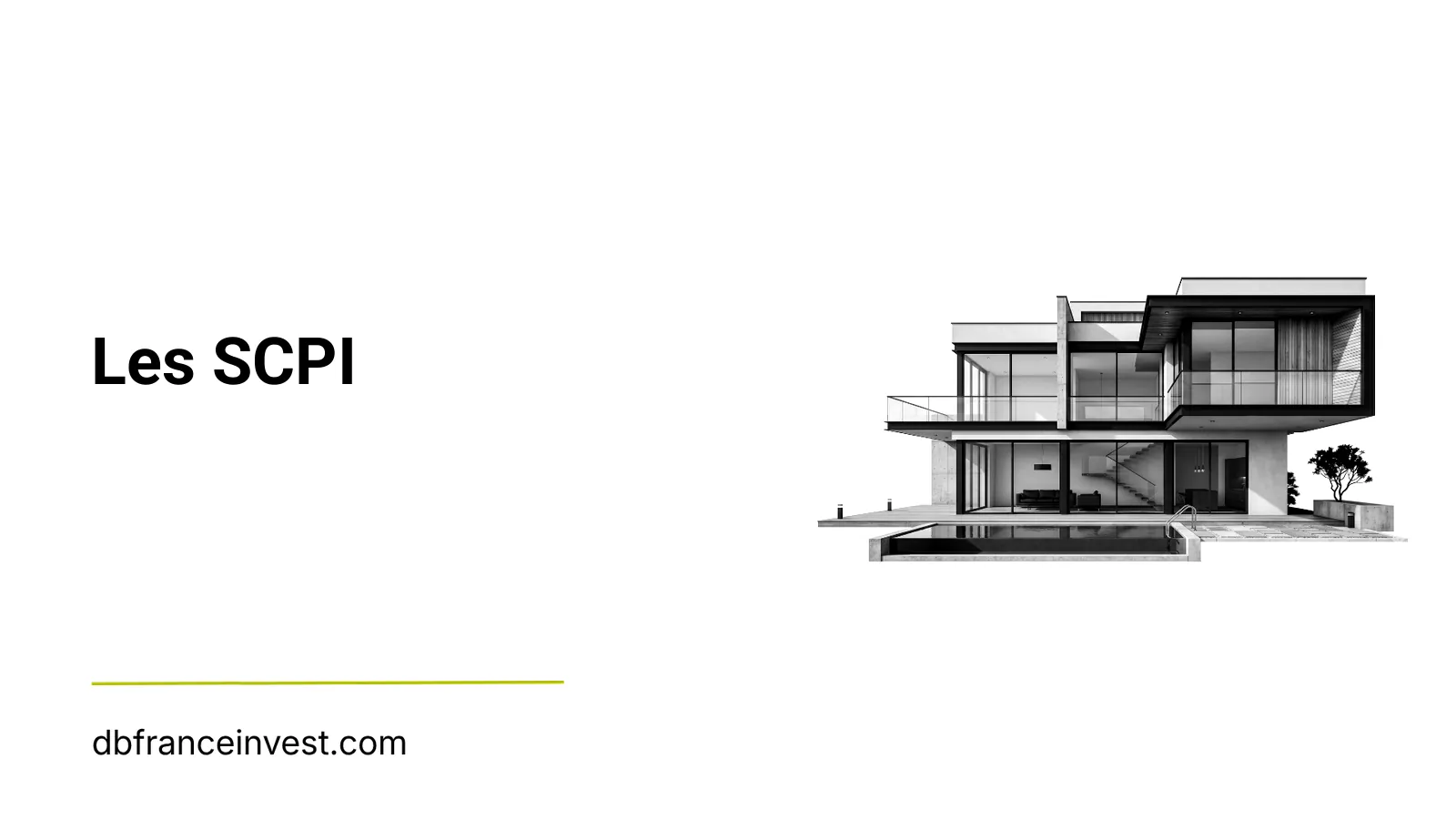 Maison contemporaine en noir et blanc, illustration du dossier SCPI de DB France Invest