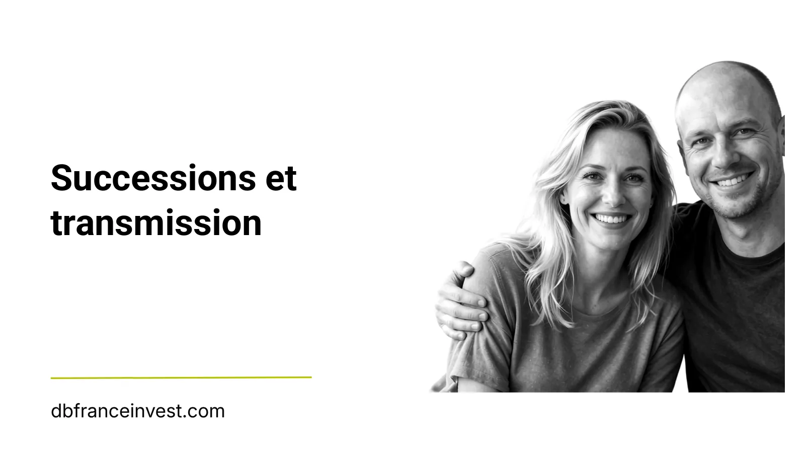 Couple de quinquagénaires souriants, illustration du dossier Successions et transmission de DB France Invest